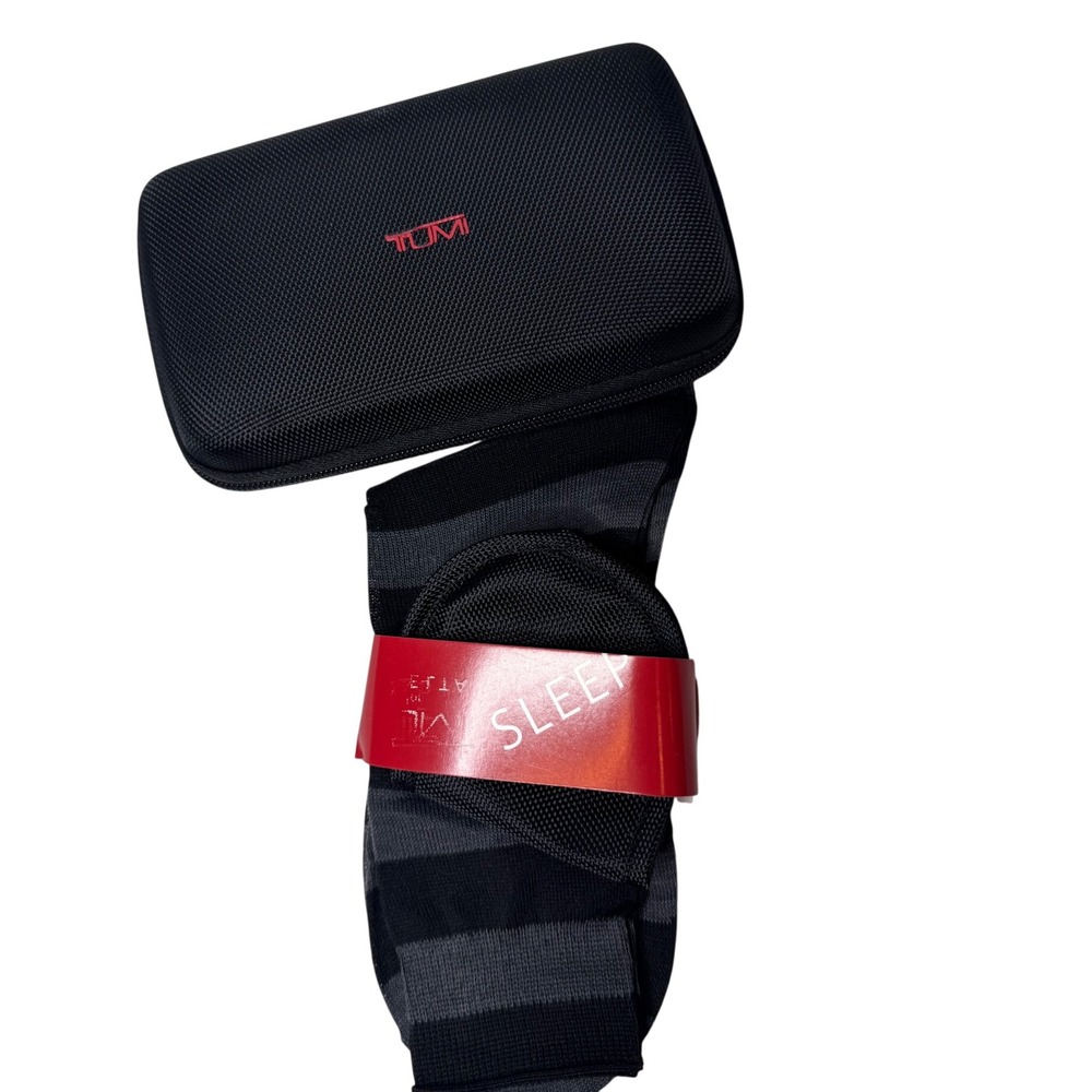 Tumi Travel Sleep Set Hardshell Case Striped Socks Eye Mask Black Grey